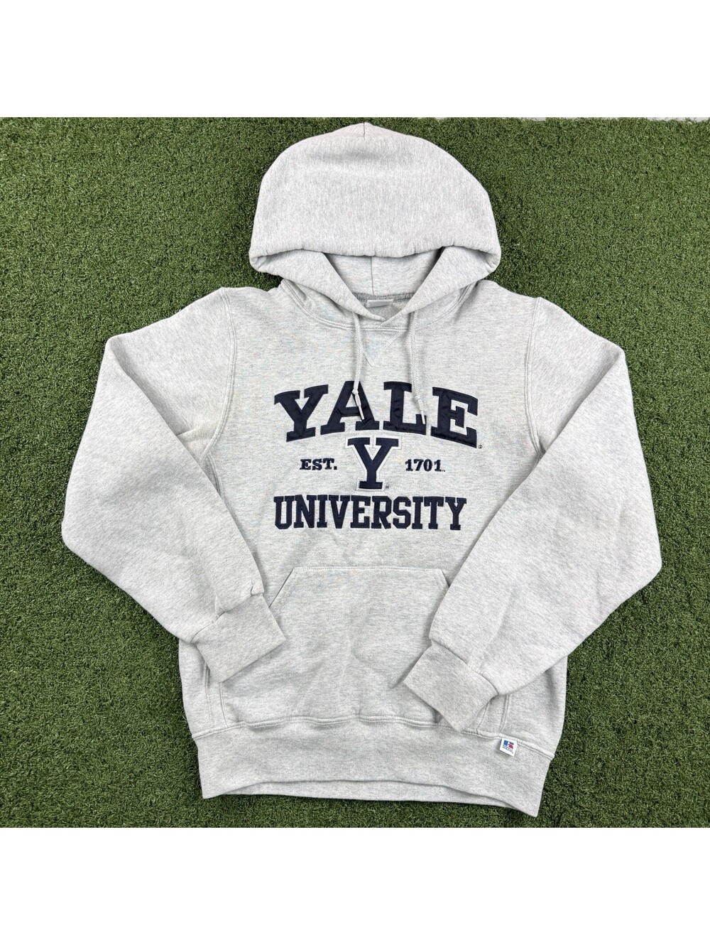 Russell Athletic Yale University Hoodie SizeS Gray College Spellout Pullover Y2K